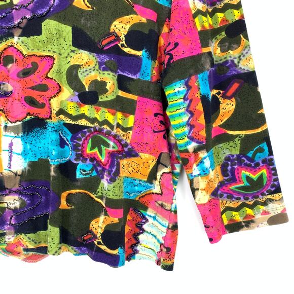 Chicos Design 3/4 Sleeve T-Shirt Womens Size 1 US M Multicolor Beaded - Picture 4 of 5